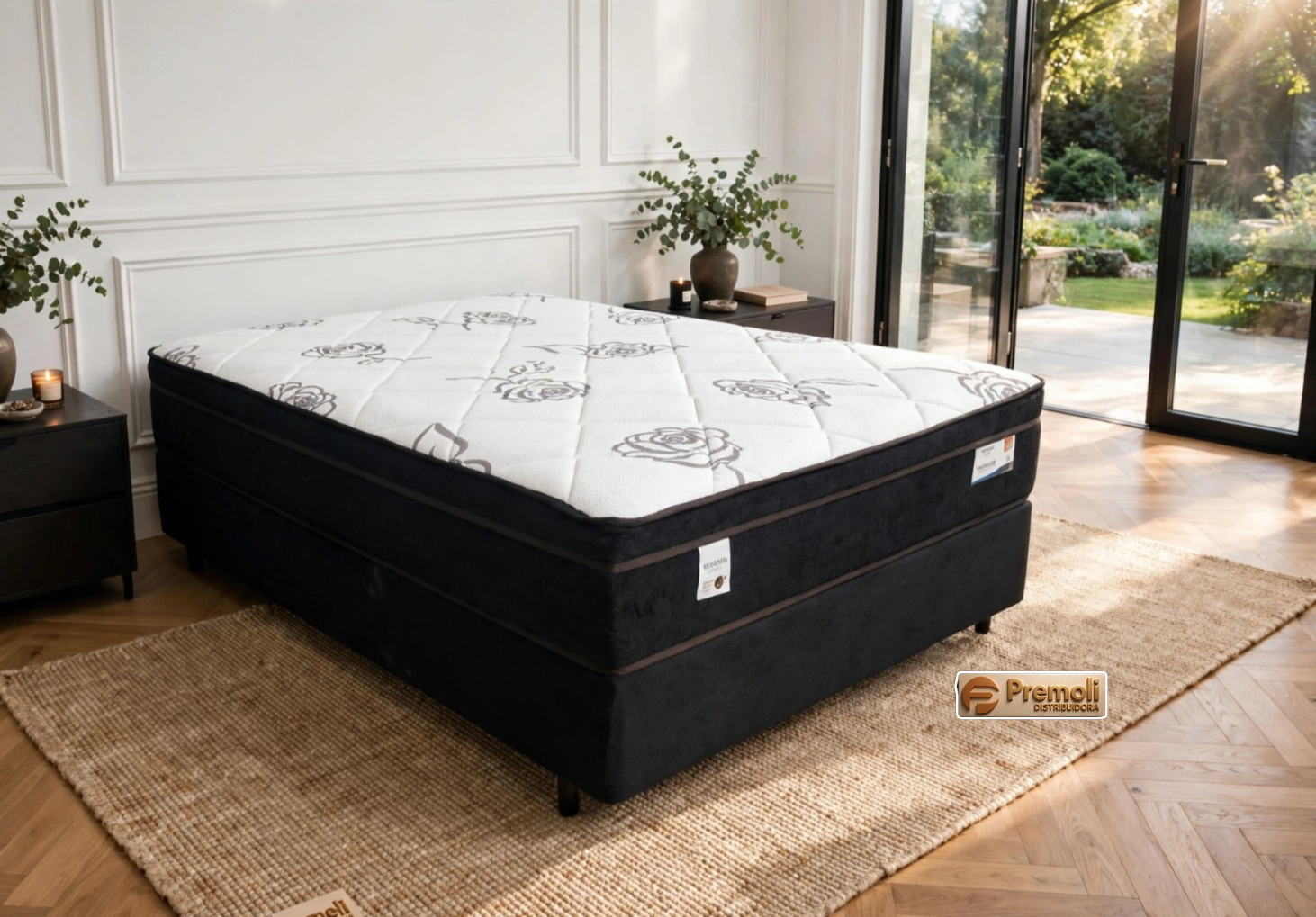 Conjunto Velvet Preto Casal C/ Molas Ensacadas 138 x188x74 Plumatex