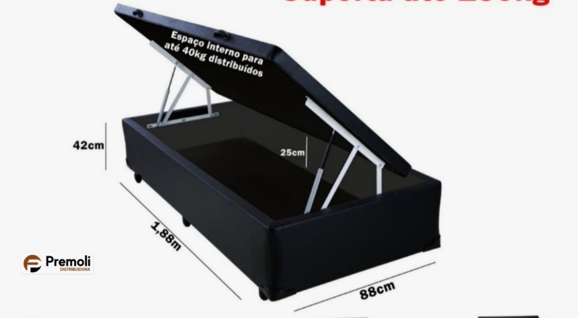 Base Baù Premoli Blindado 88x188x42 Solteiro Cor Preta