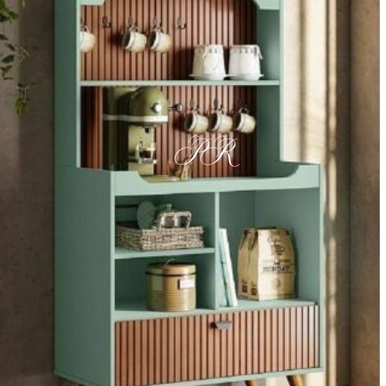 Cantinho Café Retro Porta Basculante Cozinha Decorada Cor Menta /tauri Ripado Pés em Madeira