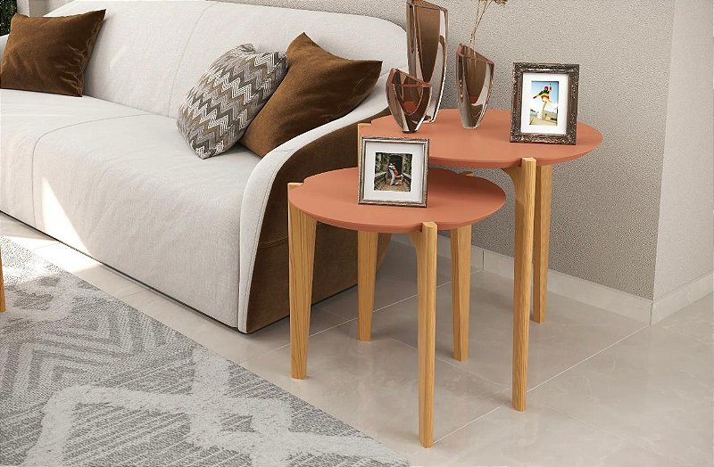 Conjunto Mesa Lateral Florida Cor Luanda/Freijo `pès em Madeira