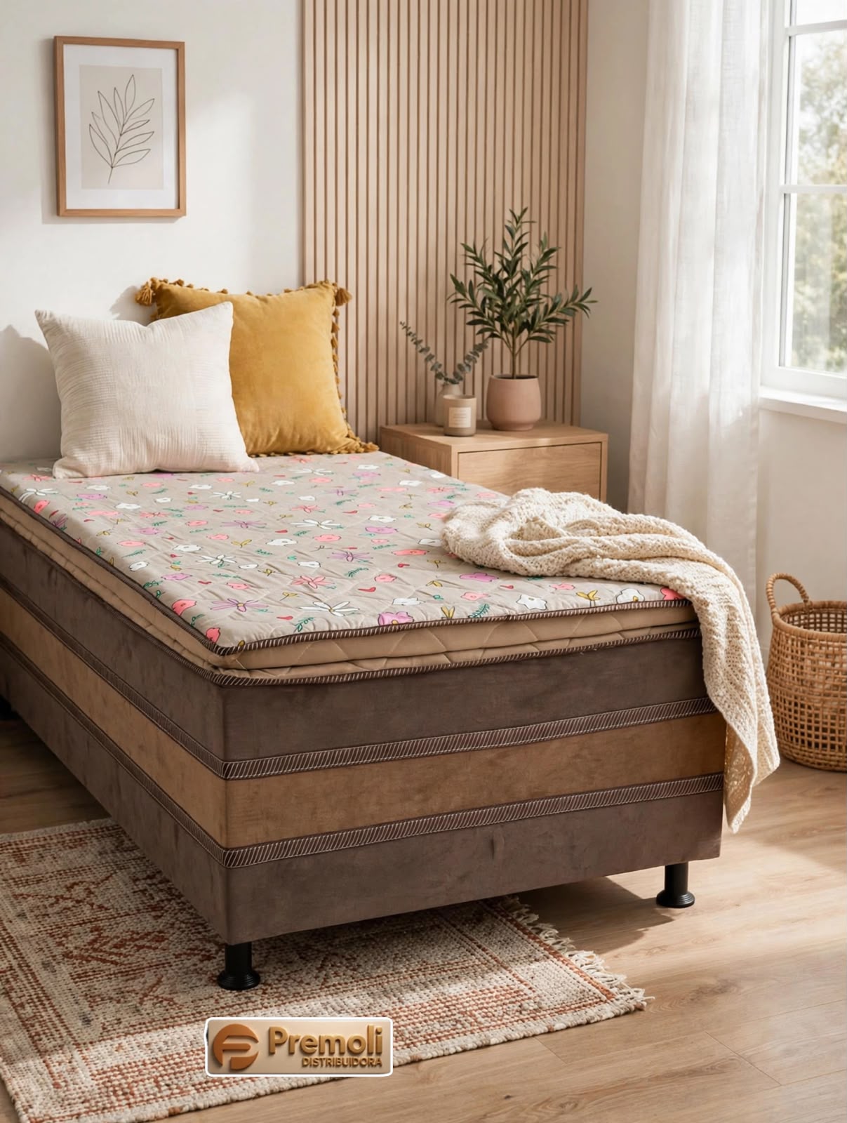 Cama Box d28 Luxo Premoli 88x188x60 Obs.: Tecidos com Cores Variadas.