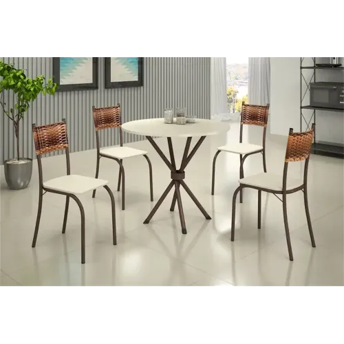 Teixeira Conj Ipanema Redonda Carvalho 4 Cad Atlanta Tecido Creme Pedr